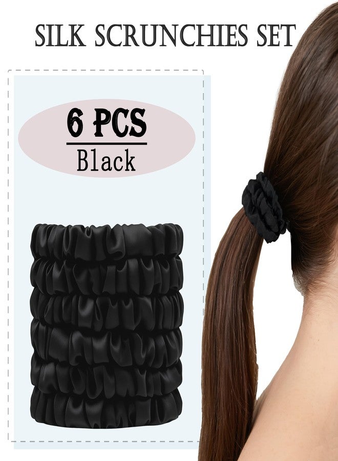 Feivea Silk Hair Ties 6Pcs, 22 Momme Pure 100% Mulberry Silk Scrunchies for Women, No Damage Silk Scrunchies for Hair, Black - Image 4